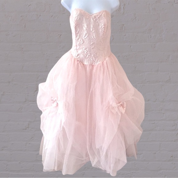 Gunne Sax Dresses & Skirts - GUNNE SAX JESSICA MCCLINTOCK Vtg 80s Strapless Satin Tulle Midi Prom Dress L